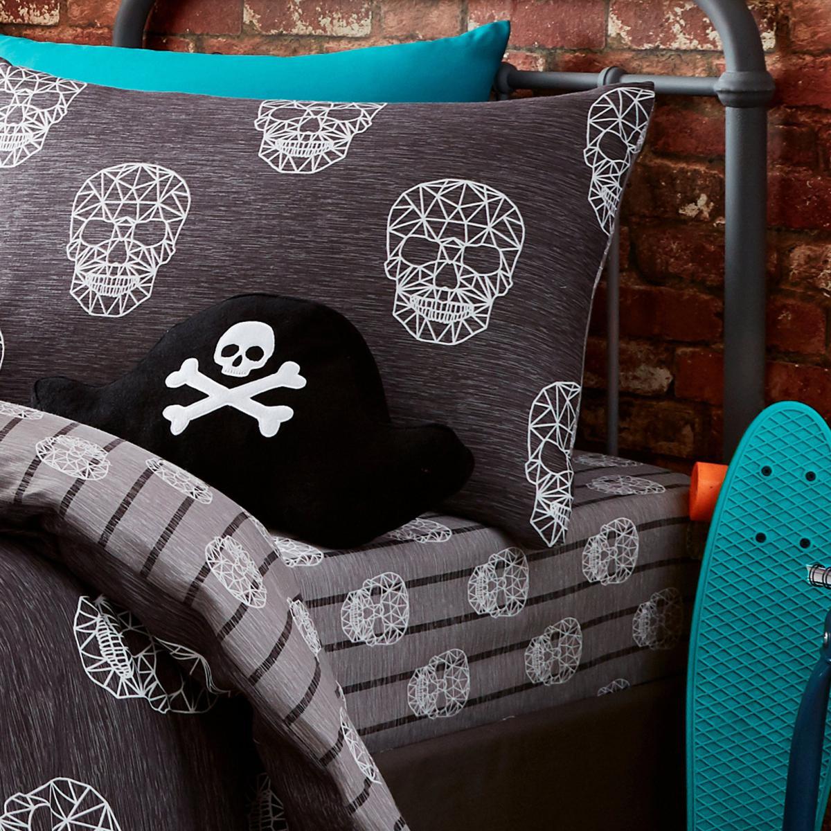 Catherine Lansfield Skulls Easy Care Double Fitted Sheet Grey and White – image 2