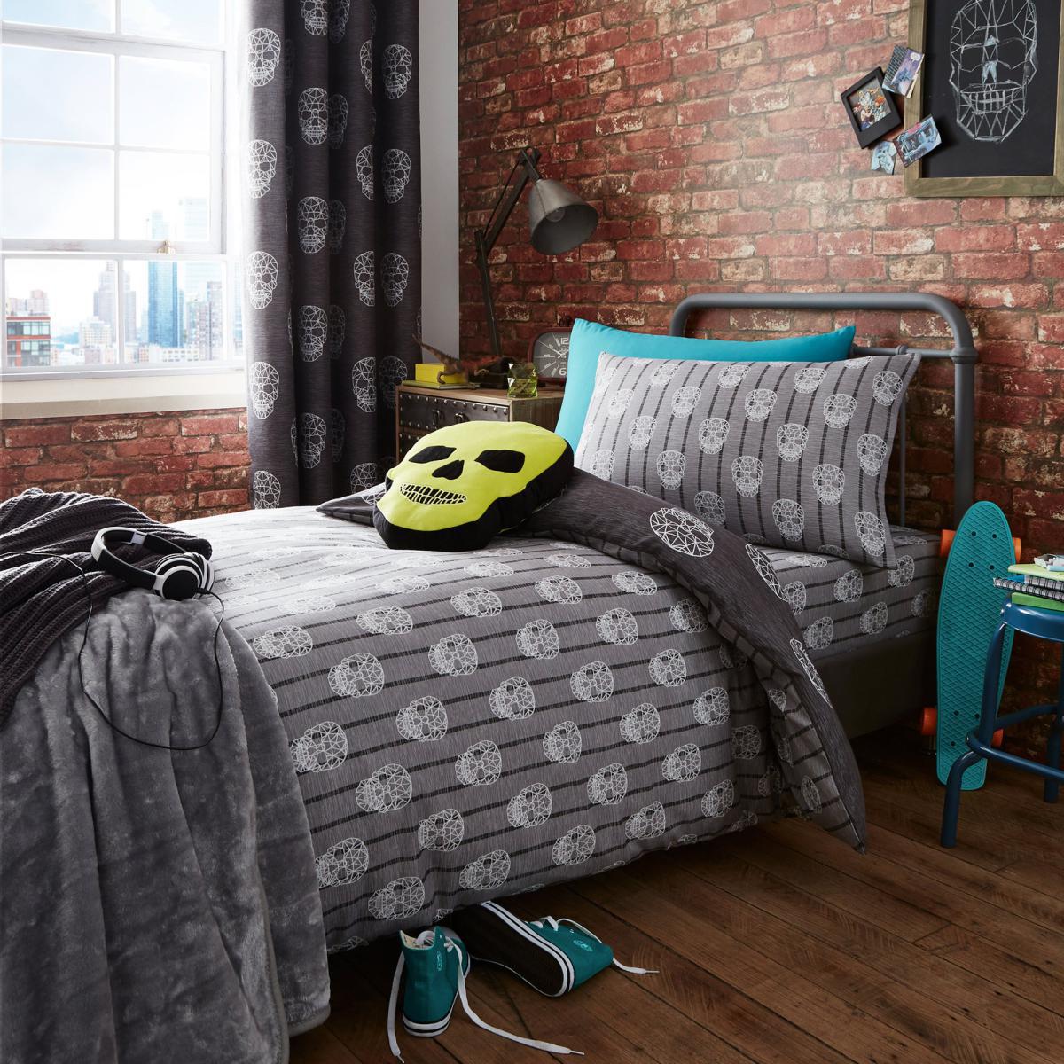 Catherine Lansfield Skulls Easy Care Double Fitted Sheet Grey and White – image 3