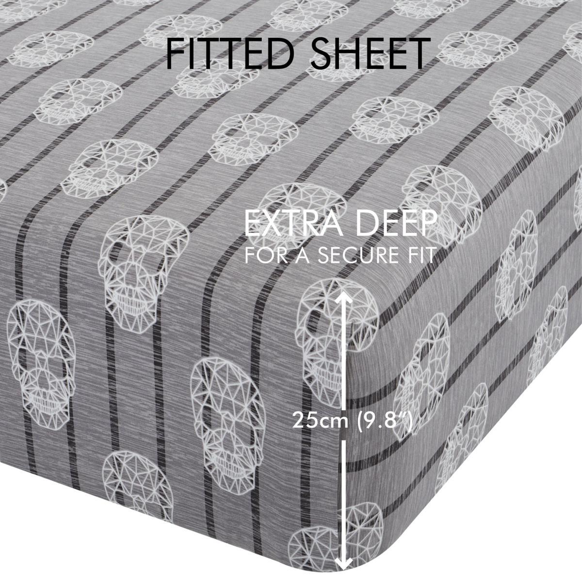 Catherine Lansfield Skulls Easy Care Double Fitted Sheet Grey and White – image 5