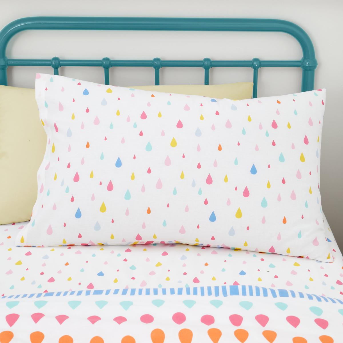 Elements Rainbow Geometric 100% Cotton Fitted Sheet White, Blue and Pink – image 3
