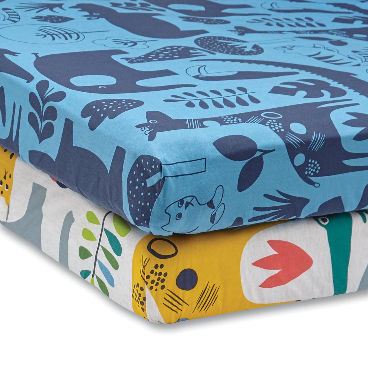 Elements Jungle Pack of 2 100% Cotton Fitted Sheets Blue, Green and White – image 1