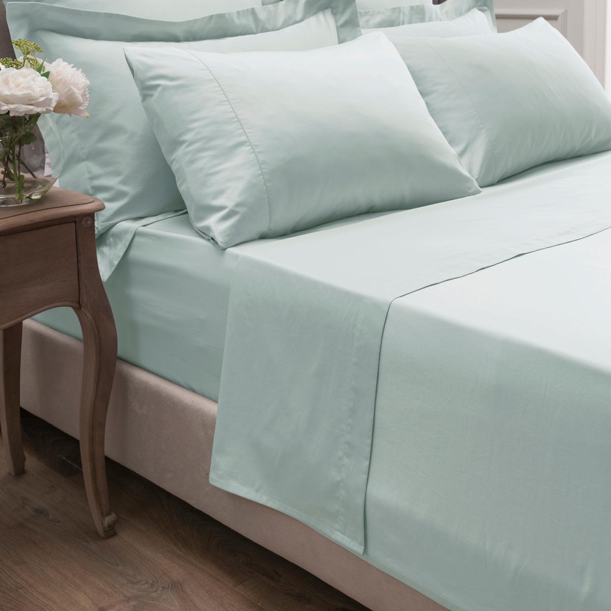 Dorma 300 Thread Count 100% Cotton Sateen Plain Flat Sheet Seafoam – image 1
