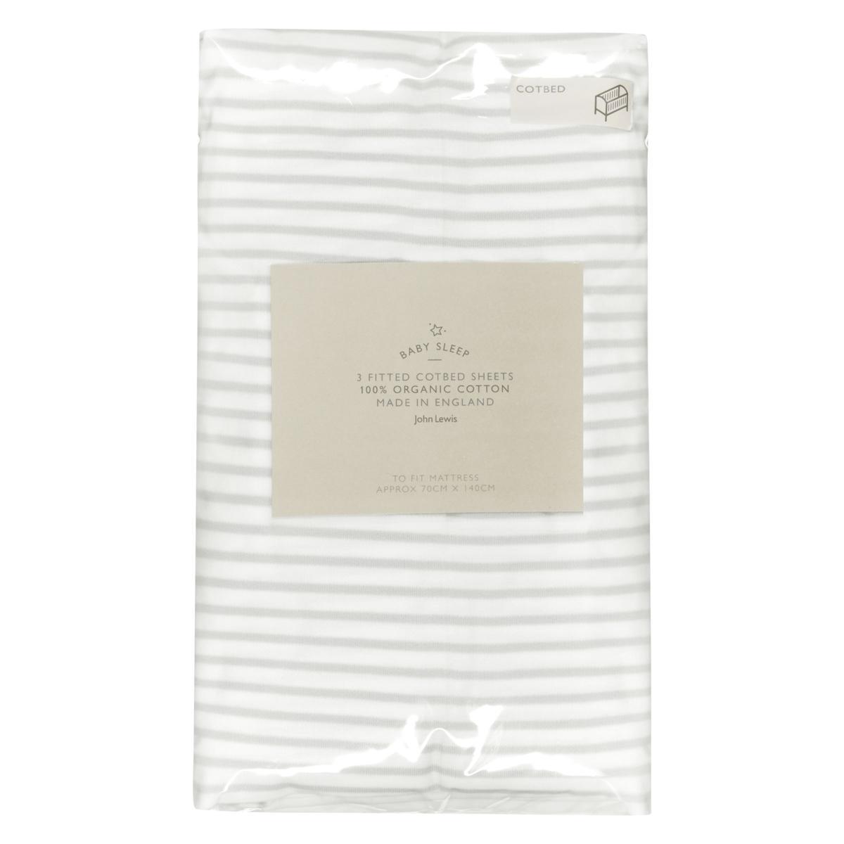 John Lewis & Partners GOTS Organic Cotton Fitted Cotbed Sheet, Pack of 3, 70 x 140cm – image 3