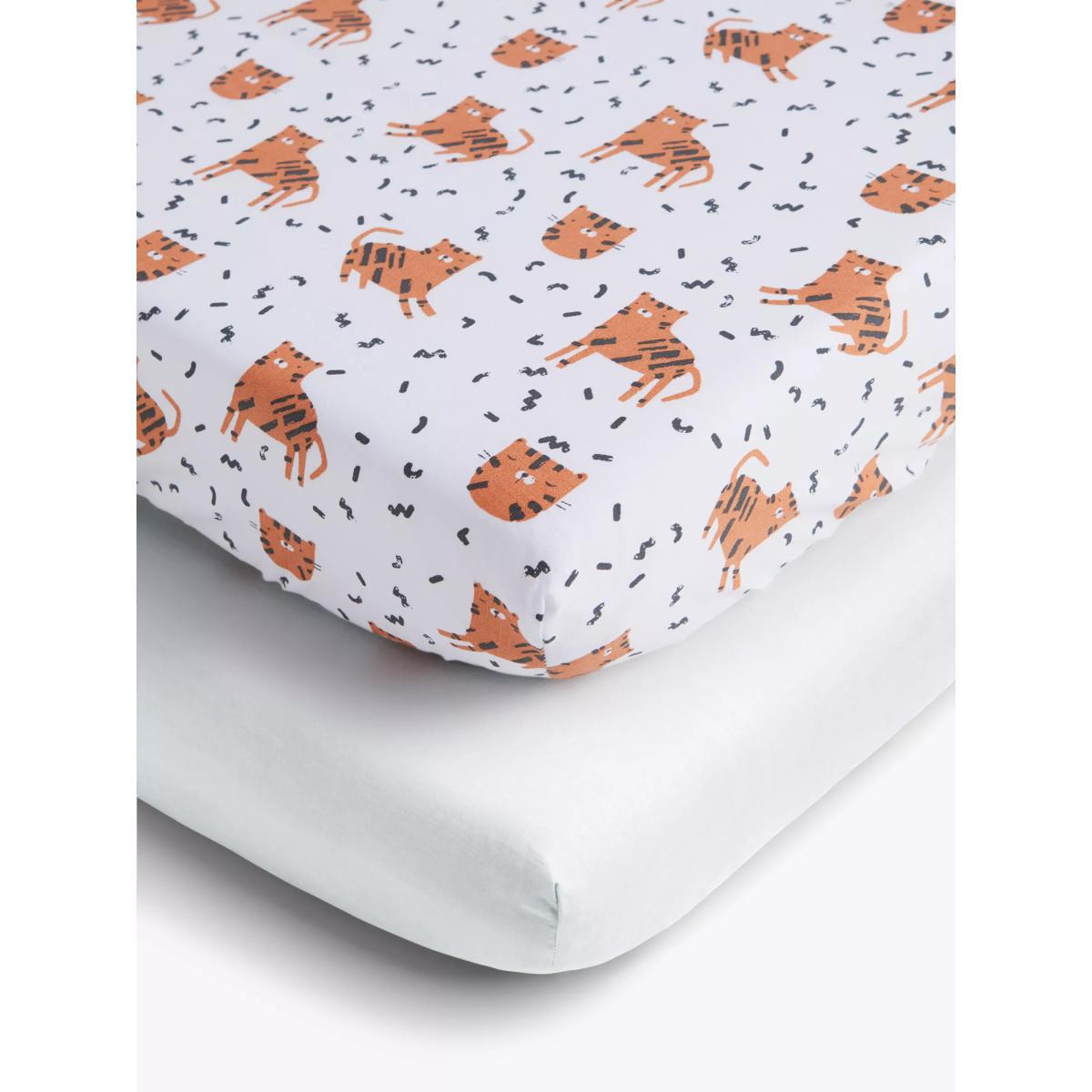 ANYDAY John Lewis & Partners Tiger Print Fitted Cotton Sheet, Pack of 2, Multi – image 1