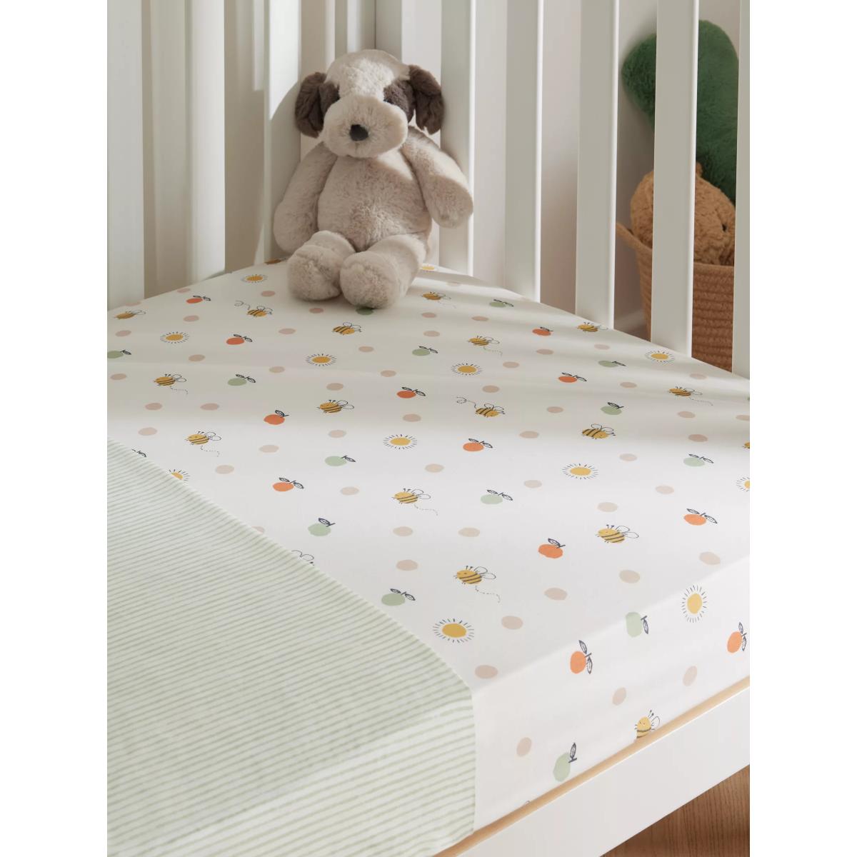 John Lewis & Partners Oh My Darling Bee Print Cotton Fitted Baby Sheet, Pack of 2, Cotbed (70 x 140cm) – image 2