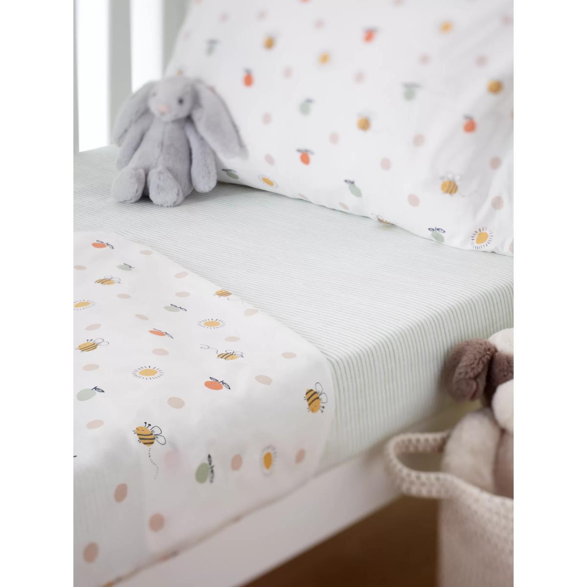 John Lewis & Partners Oh My Darling Bee Print Cotton Fitted Baby Sheet, Pack of 2, Cotbed (70 x 140cm) – image 1
