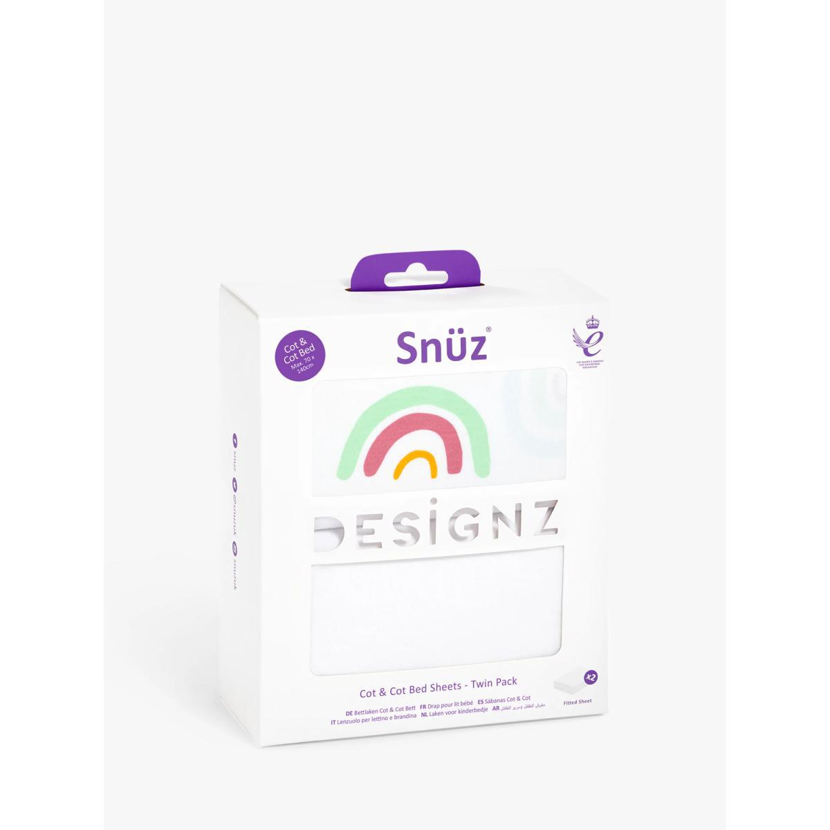 Snüz Baby Rainbow Cot/Cotbed Fitted Sheets, 2 Piece Set, Multi/White – image 5