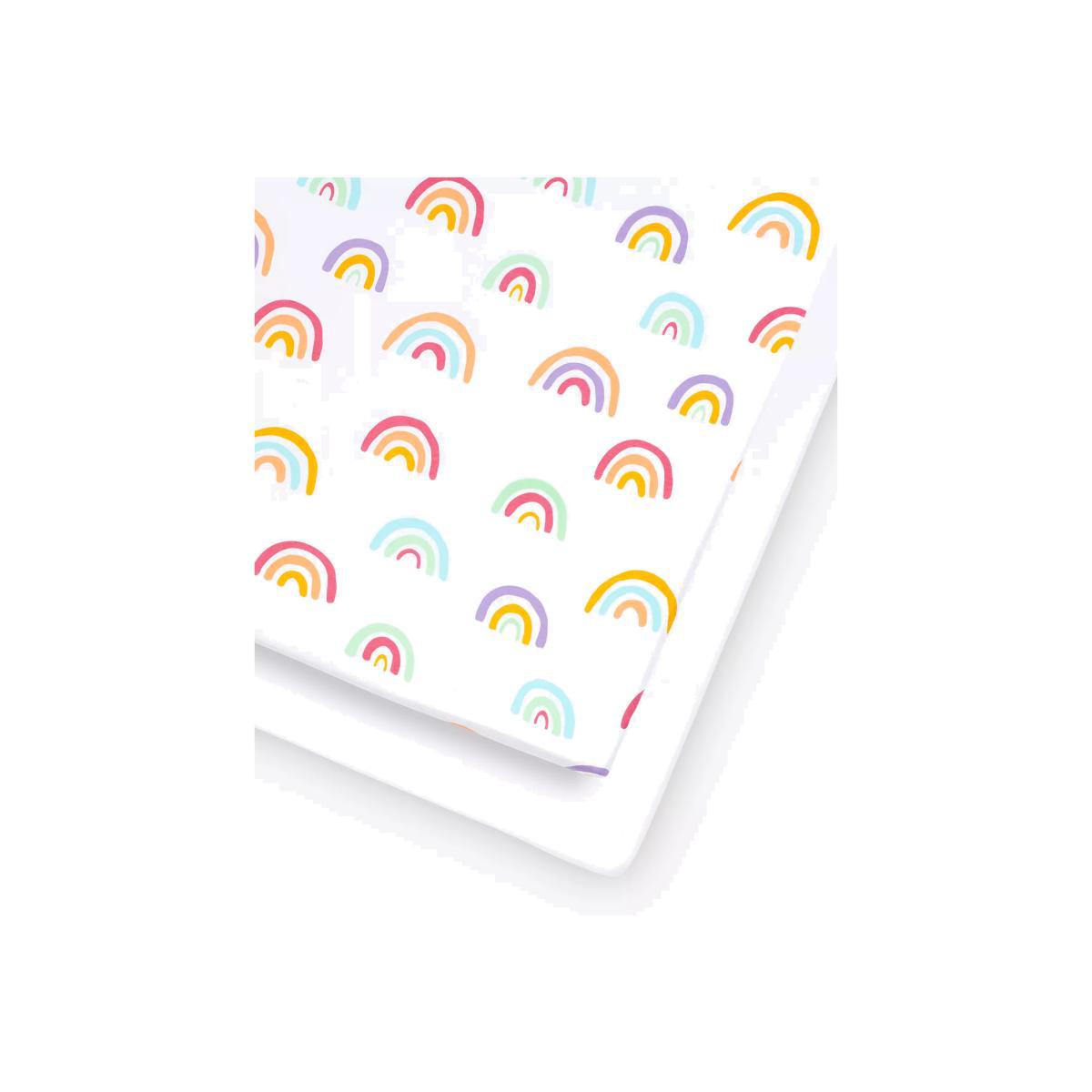 Snüz Baby Rainbow Cot/Cotbed Fitted Sheets, 2 Piece Set, Multi/White – image 1