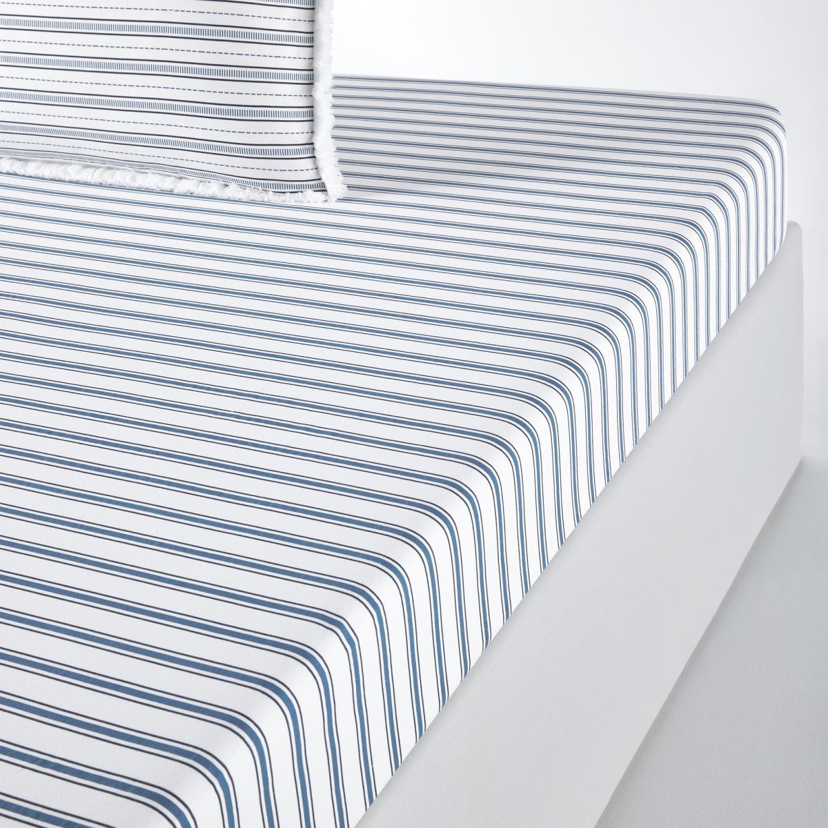 Comporta Fitted Sheet in Nautical Striped Washed Cotton – image 1