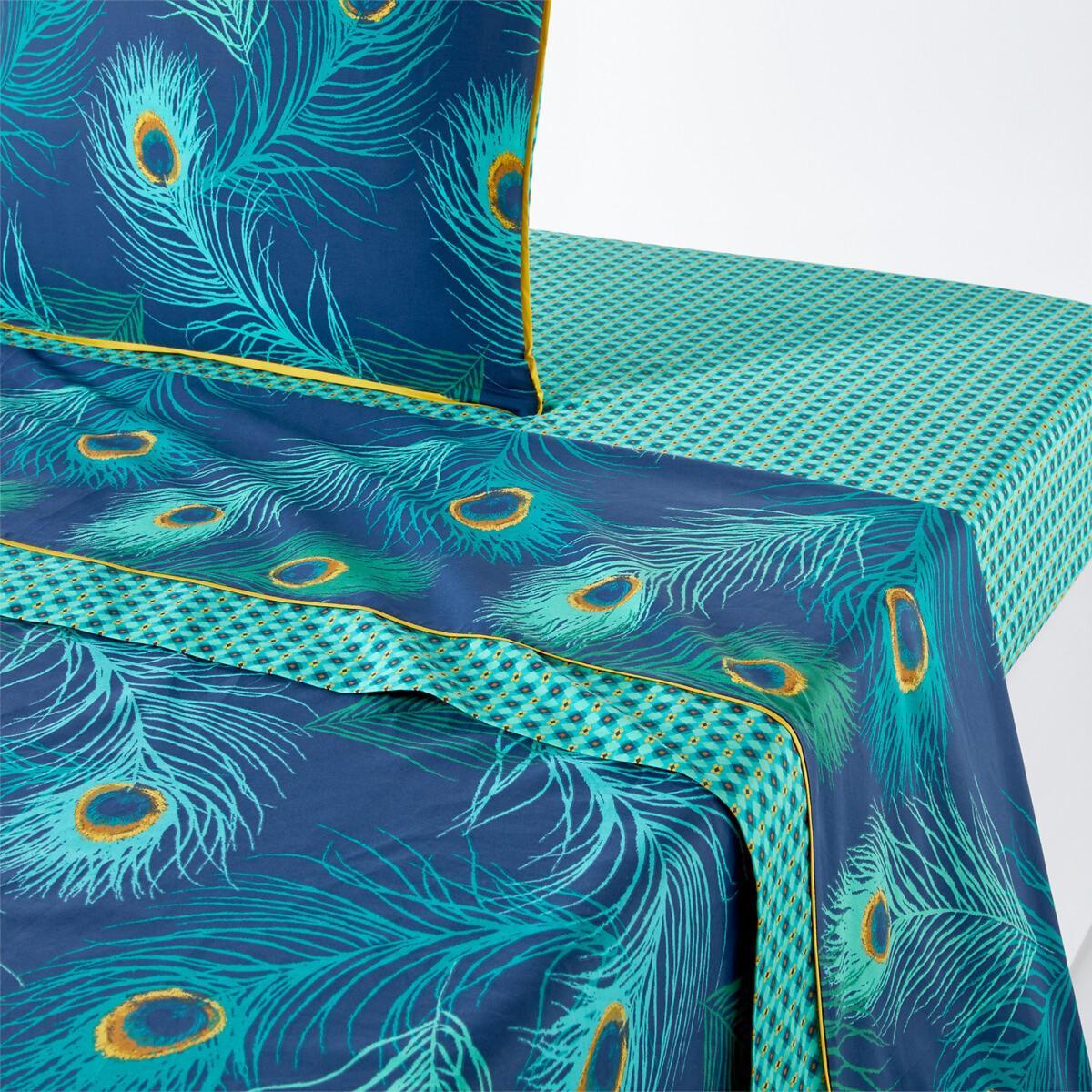 Shakhra Peacock Print Cotton Percale Flat Sheet – image 1