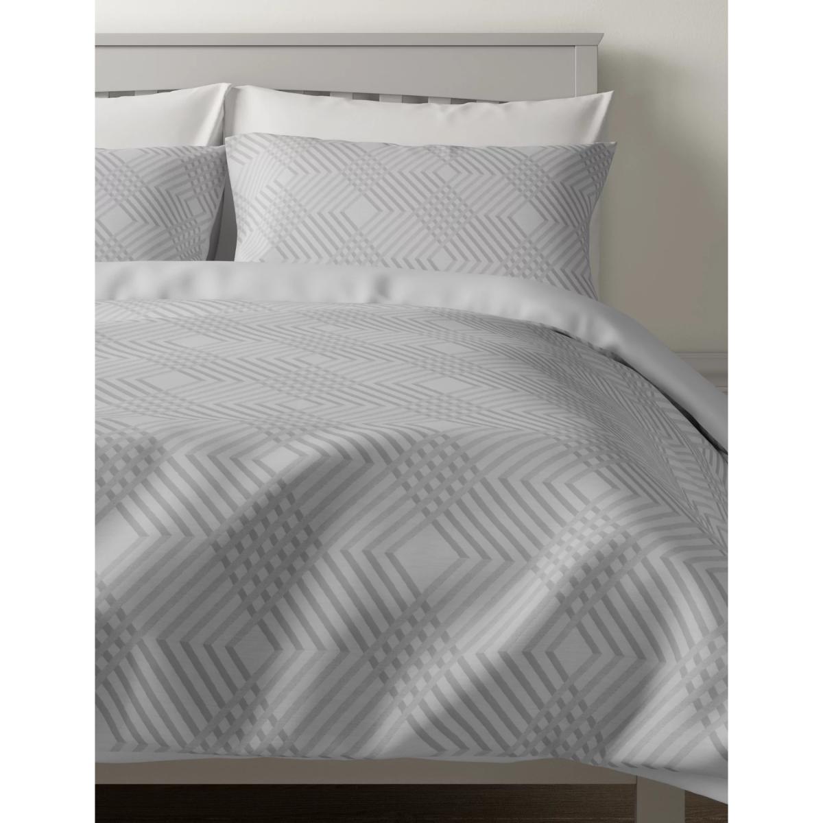 M&S Pure Cotton Geometric Sateen Bedding Set - 5FT - Grey, Grey – image 2
