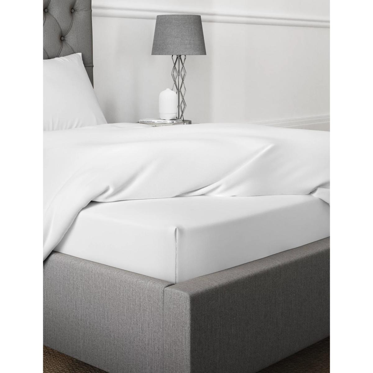 M&S Pure Cotton 300 Thread Count Deep Fitted Sheet - 5FT - White, White,Light Grey – image 2