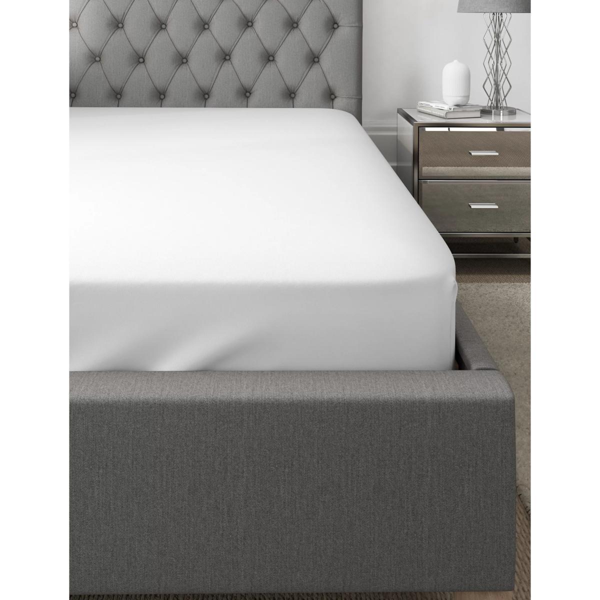 M&S Pure Cotton 300 Thread Count Deep Fitted Sheet - 5FT - White, White,Light Grey – image 3