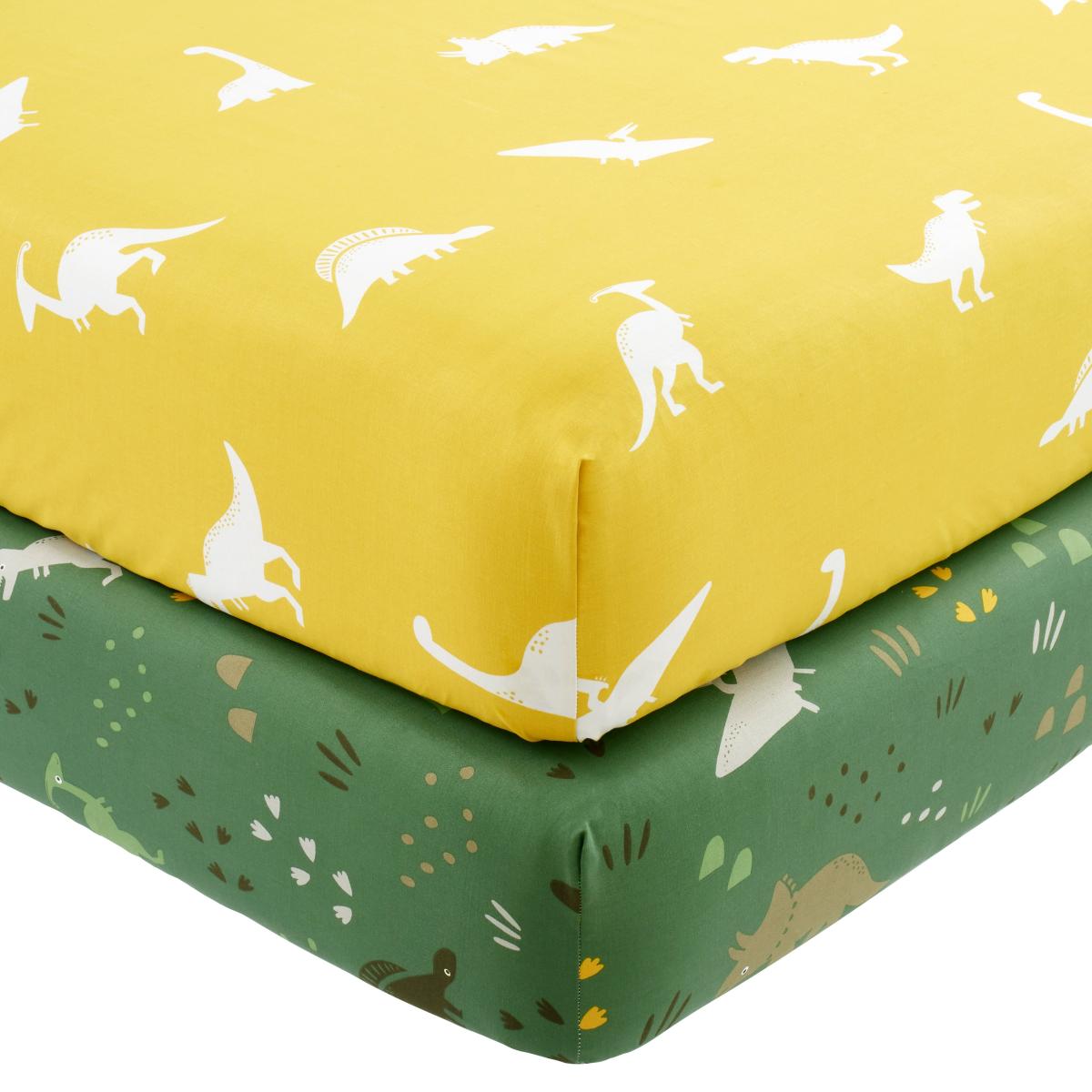 Dino Pack of 2 Fitted Sheets Yellow/White – image 3