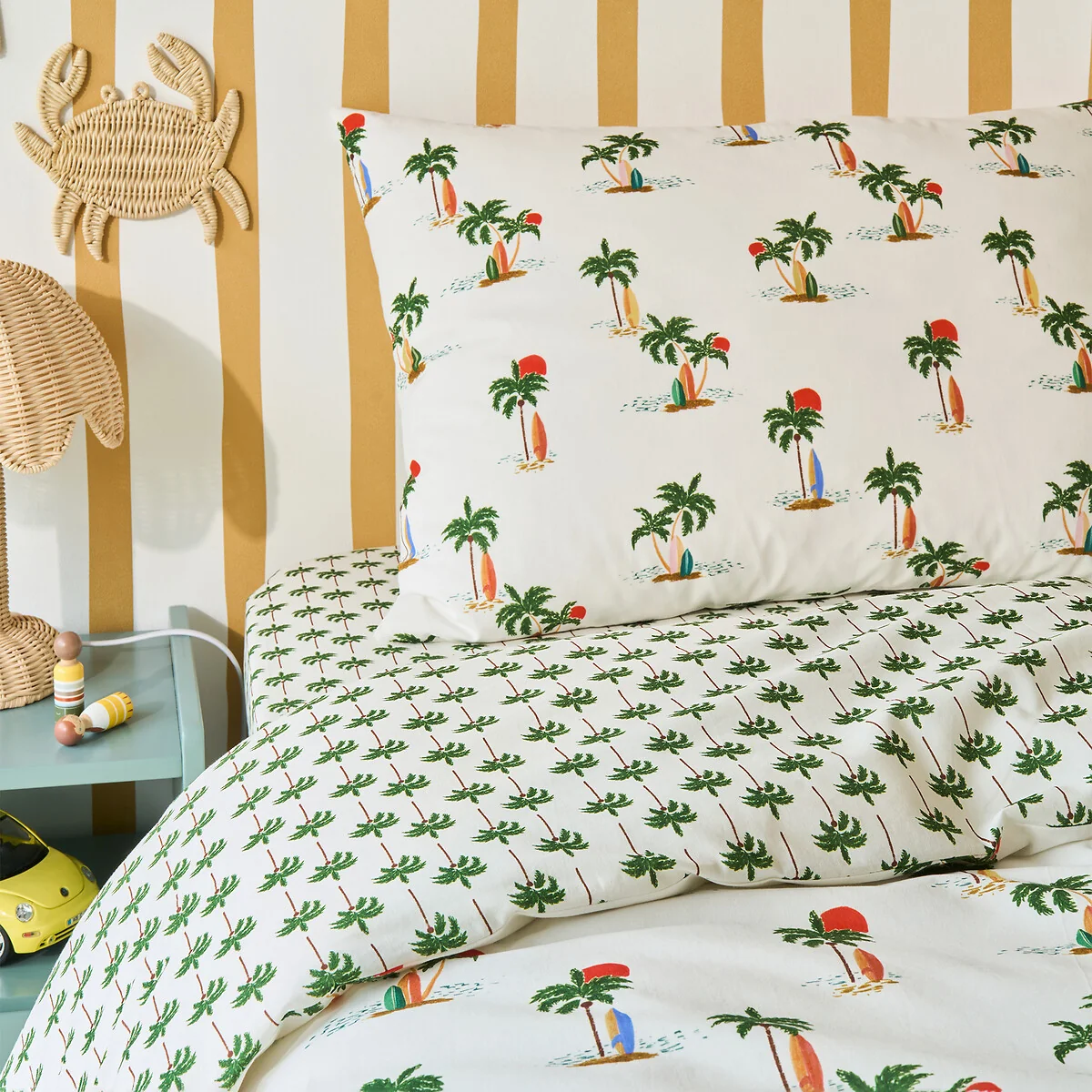 Tapahi Palm Tree Print 50% Recycled Cotton Child's Fitted Sheet with 25cm Flap – image 2
