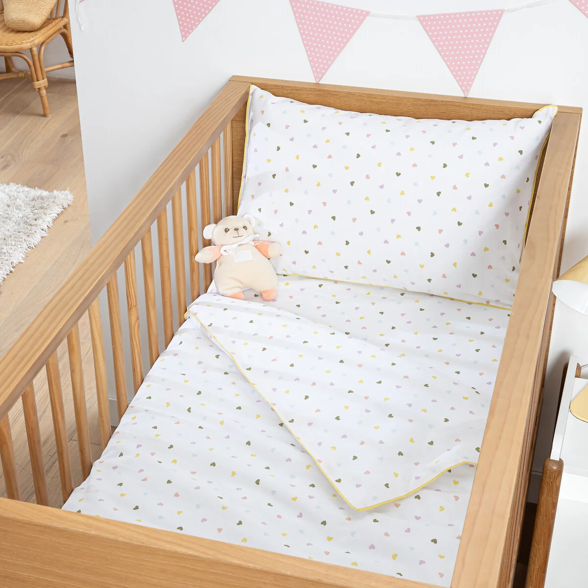 Scacco Heart Print Organic Cotton Baby's Fitted Sheet with 17cm Flap – image 2