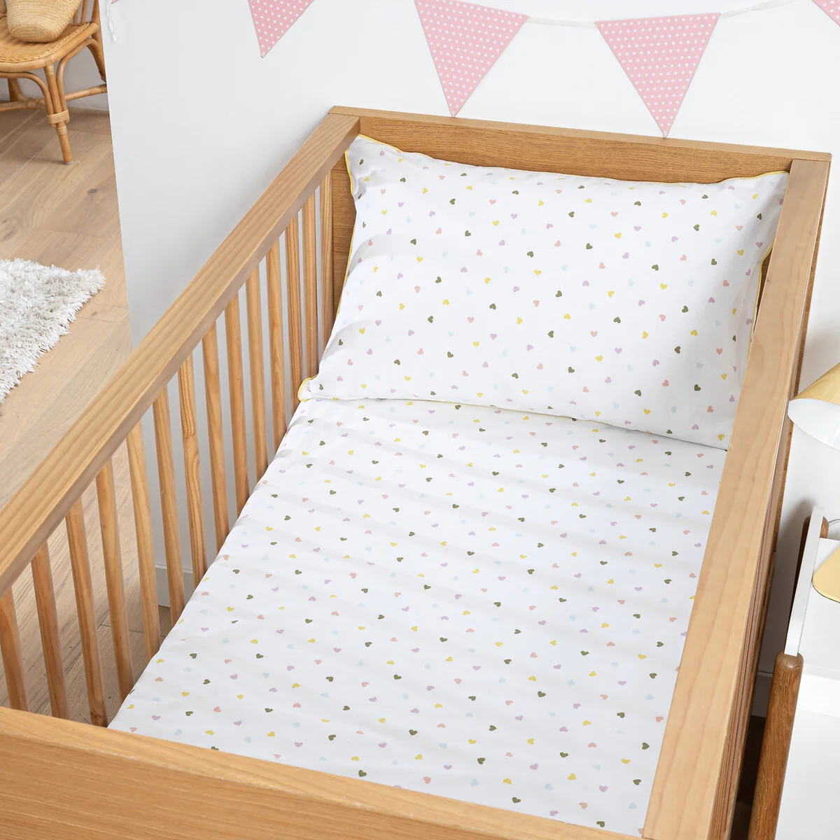 Scacco Heart Print Organic Cotton Baby's Fitted Sheet with 17cm Flap – image 1