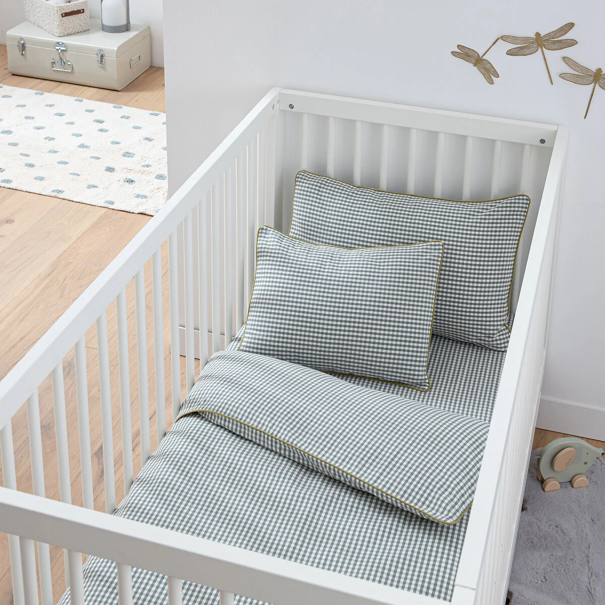 Baby's Tiny Vichy Fitted Sheet in Cotton, 17cm Flap – image 3
