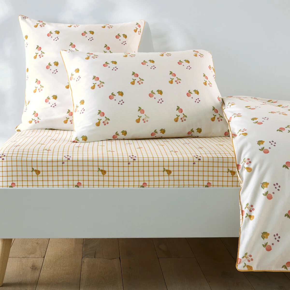 Lilac Fruit Print 50% Recycled Cotton Child's Fitted Sheet with 25cm Flap – image 1