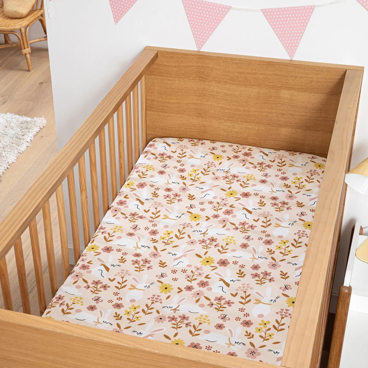 Baby's Floral Rabbit Fitted Sheet in Organic Cotton – image 1