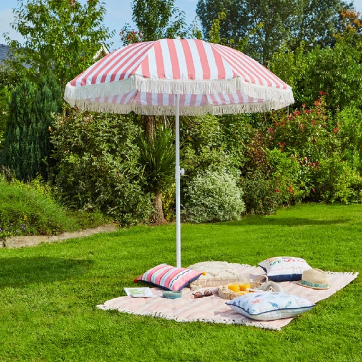 2m Striped Parasol With Fringe – image 1
