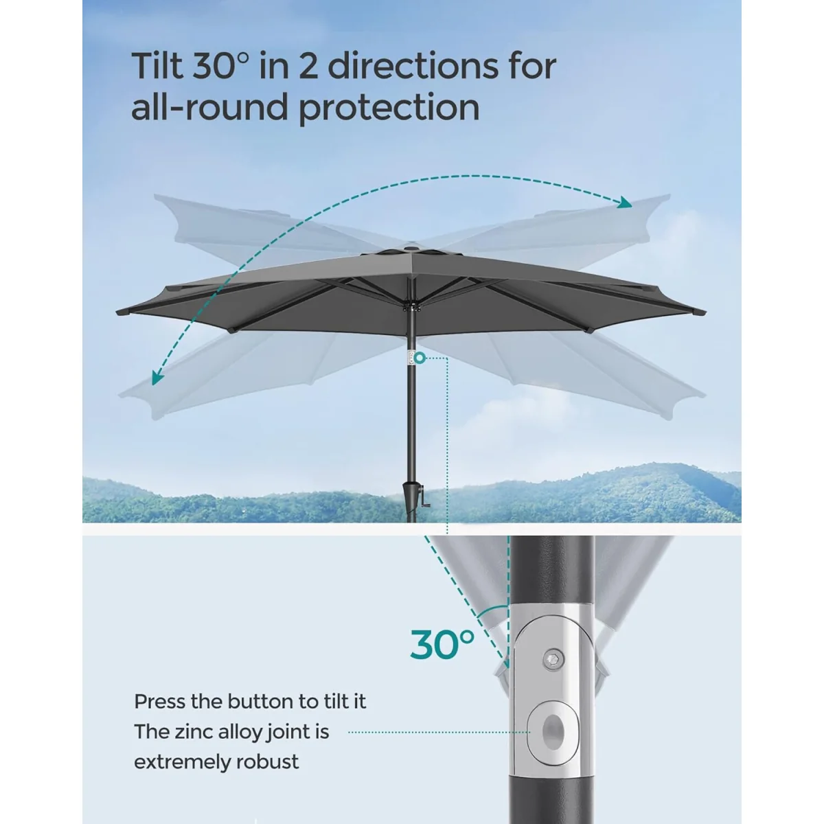 Adjustable Tilt Patio Sun Canopy with Crank Operation and Outdoor Use - Grey – image 2