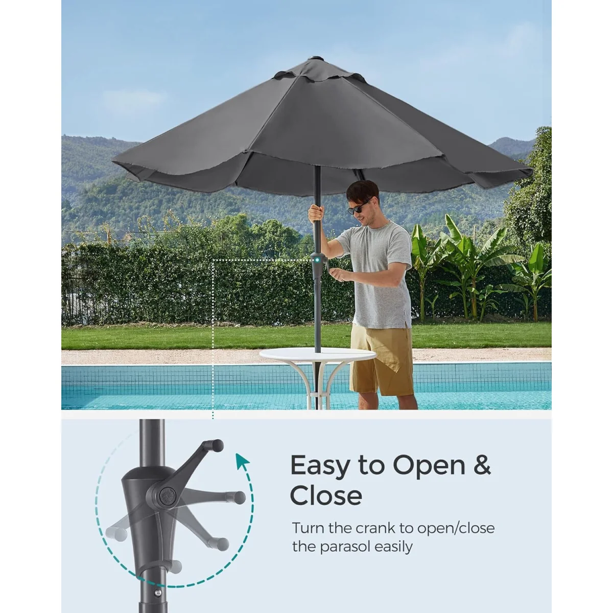 Adjustable Tilt Patio Sun Canopy with Crank Operation and Outdoor Use - Grey – image 5
