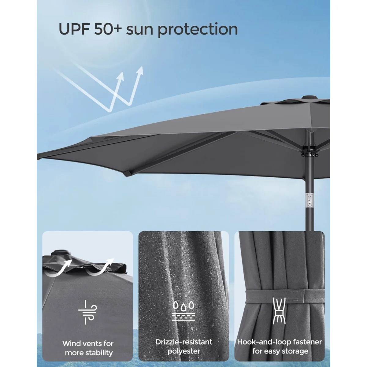 Adjustable Tilt Patio Sun Canopy with Crank Operation and Outdoor Use - Grey – image 6