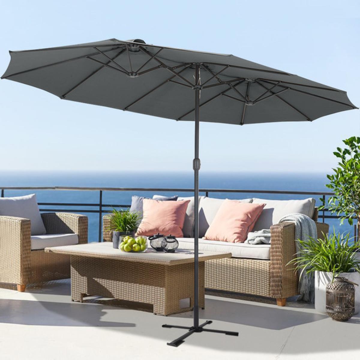 Large Double side Garden Parasol with Foldable Cross Base - Dark Grey