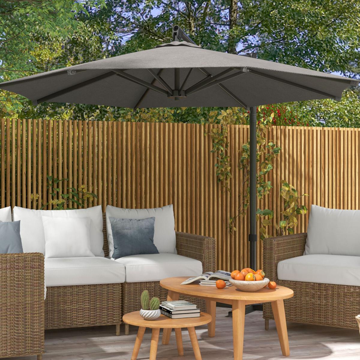 3 m Cantilever Banana Parasol with Crank Handle, Tilt 84D-314V00BG - Dark Grey