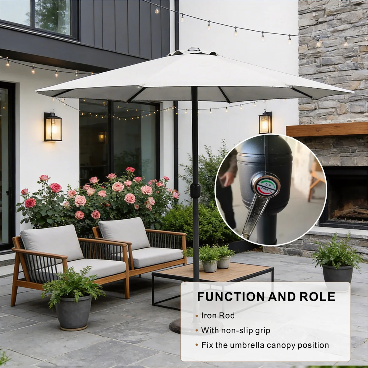 Abrihome Patio Umbrella with Double Vent ¿ Coated Waterproof Fabric, Crank Handle, Ideal for Garden - Beige / 250cm – image 12