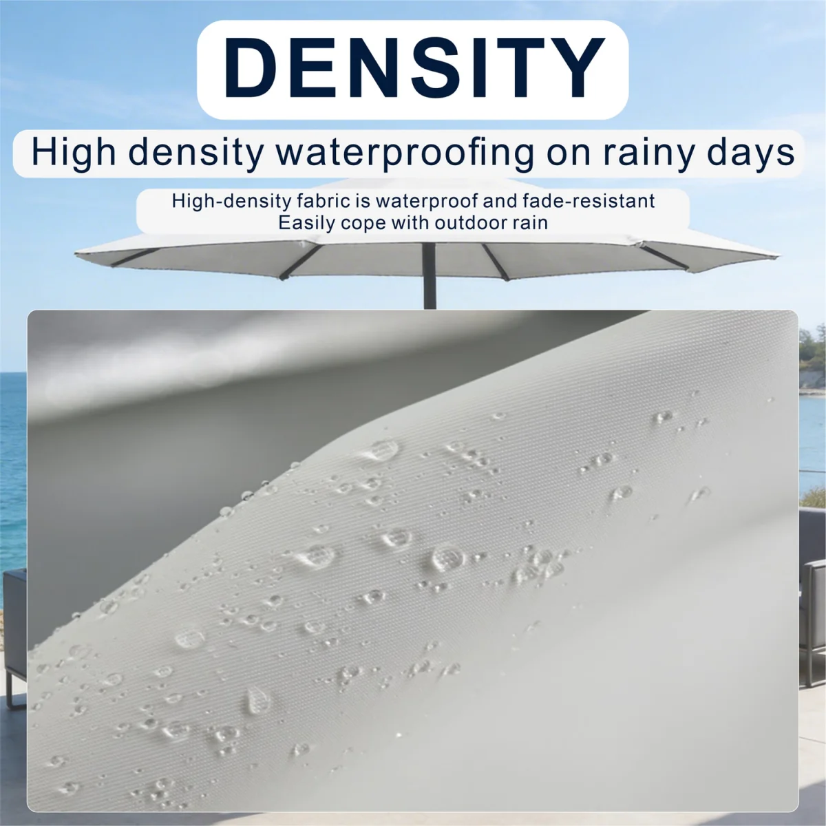Abrihome Patio Umbrella with Double Vent ¿ Coated Waterproof Fabric, Crank Handle, Ideal for Garden - Beige / 250cm – image 13