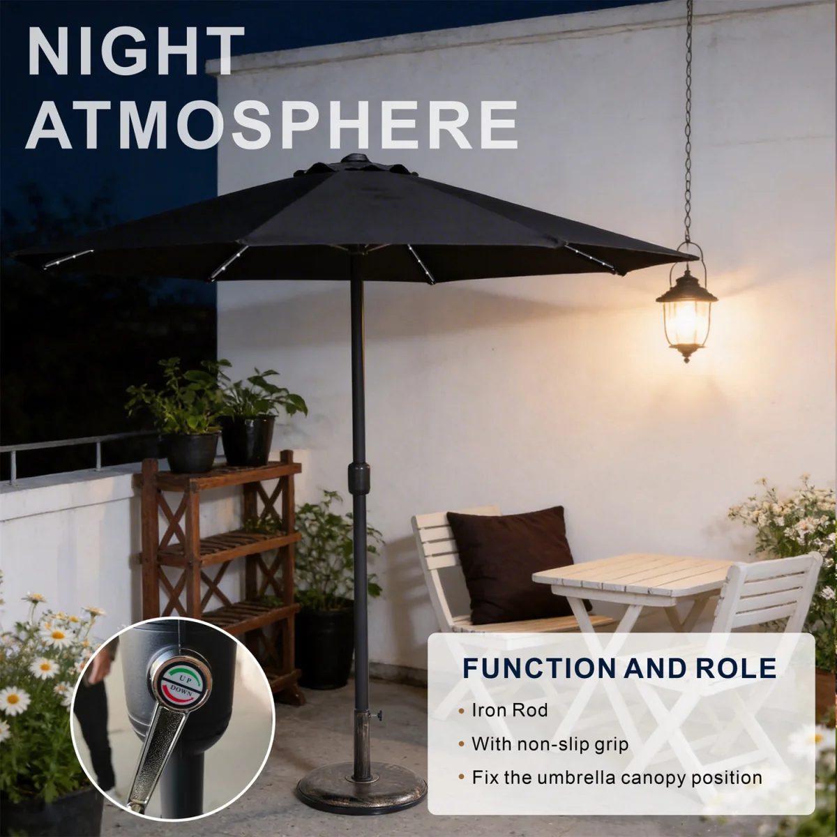 Abrihome Patio Umbrella with Double Vent ¿ Coated Waterproof Fabric, Crank Handle, Ideal for Garden - Beige / 250cm – image 20