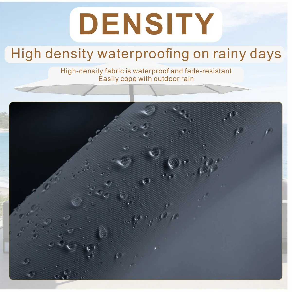 Abrihome Patio Umbrella with Double Vent ¿ Coated Waterproof Fabric, Crank Handle, Ideal for Garden - Beige / 250cm – image 21