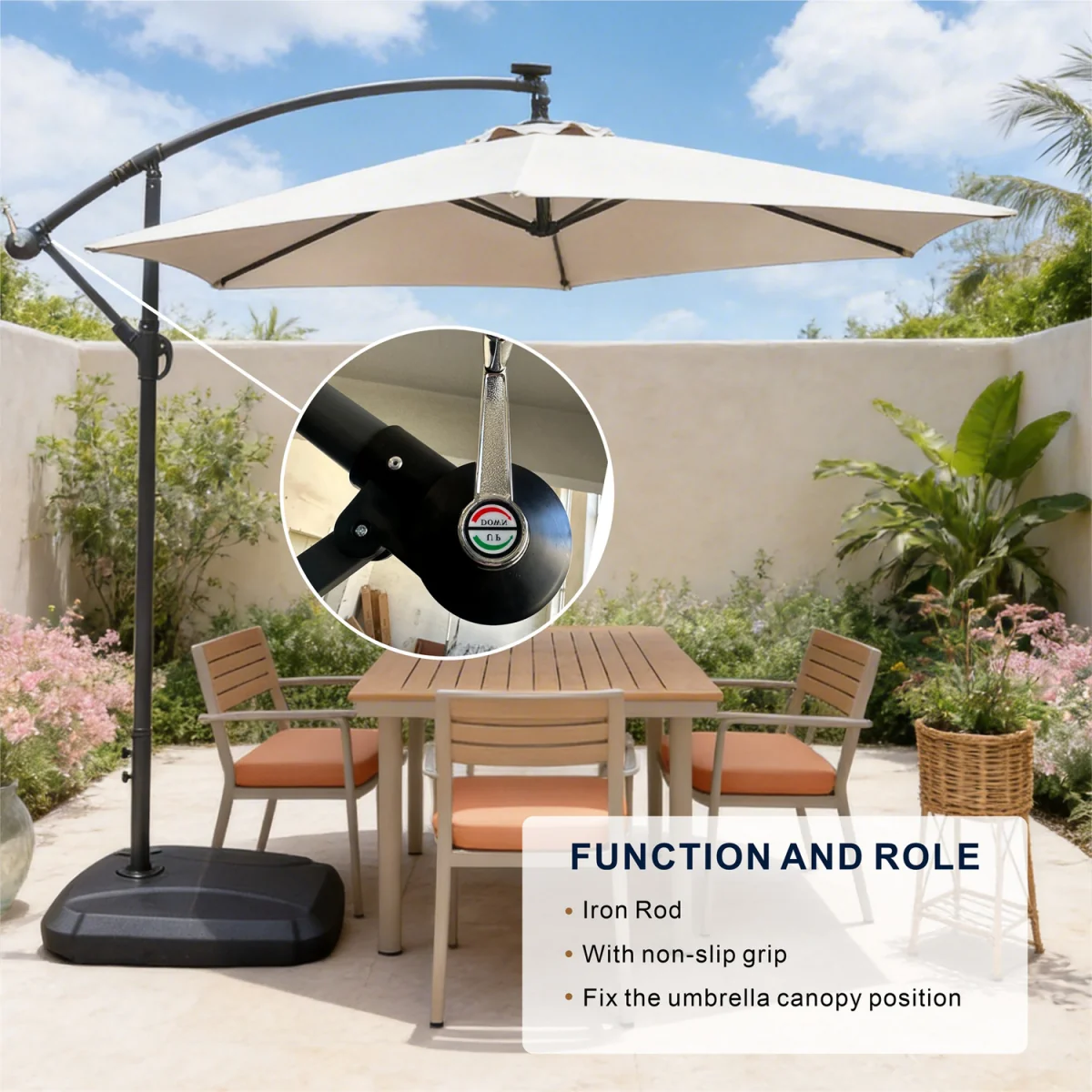 Abrihome Patio Umbrella with Double Vent ¿ Coated Waterproof Fabric, Crank Handle, Ideal for Garden - Beige / 250cm – image 26