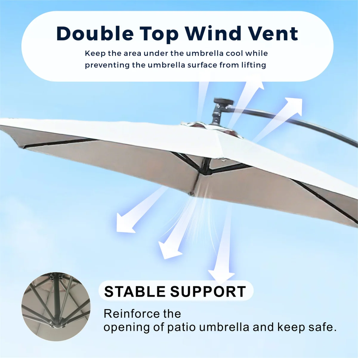 Abrihome Patio Umbrella with Double Vent ¿ Coated Waterproof Fabric, Crank Handle, Ideal for Garden - Beige / 250cm – image 28