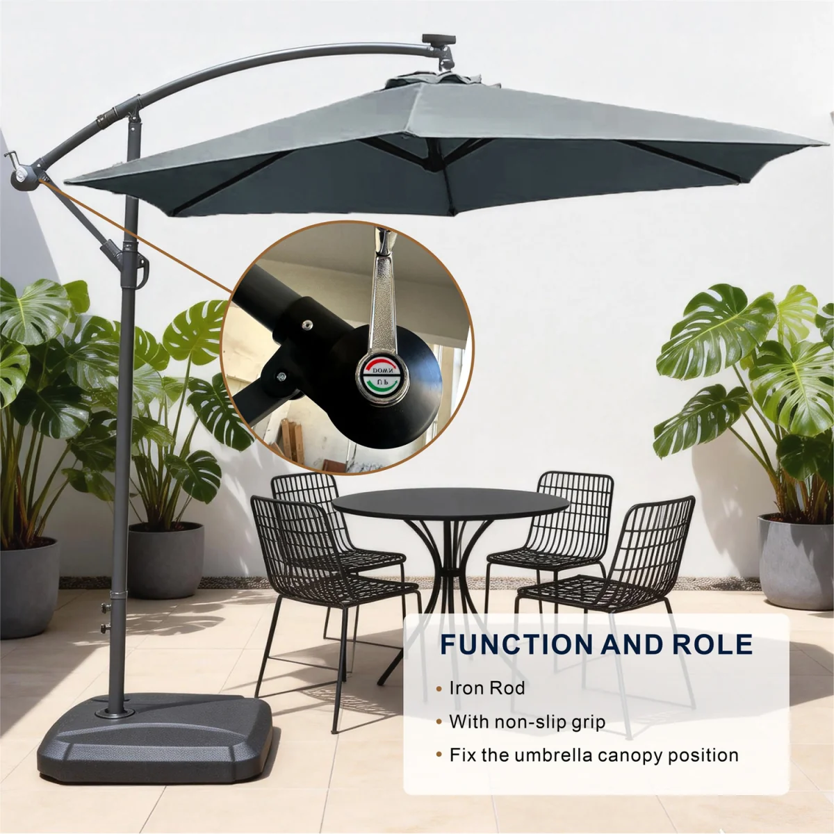 Abrihome Patio Umbrella with Double Vent ¿ Coated Waterproof Fabric, Crank Handle, Ideal for Garden - Beige / 250cm – image 4