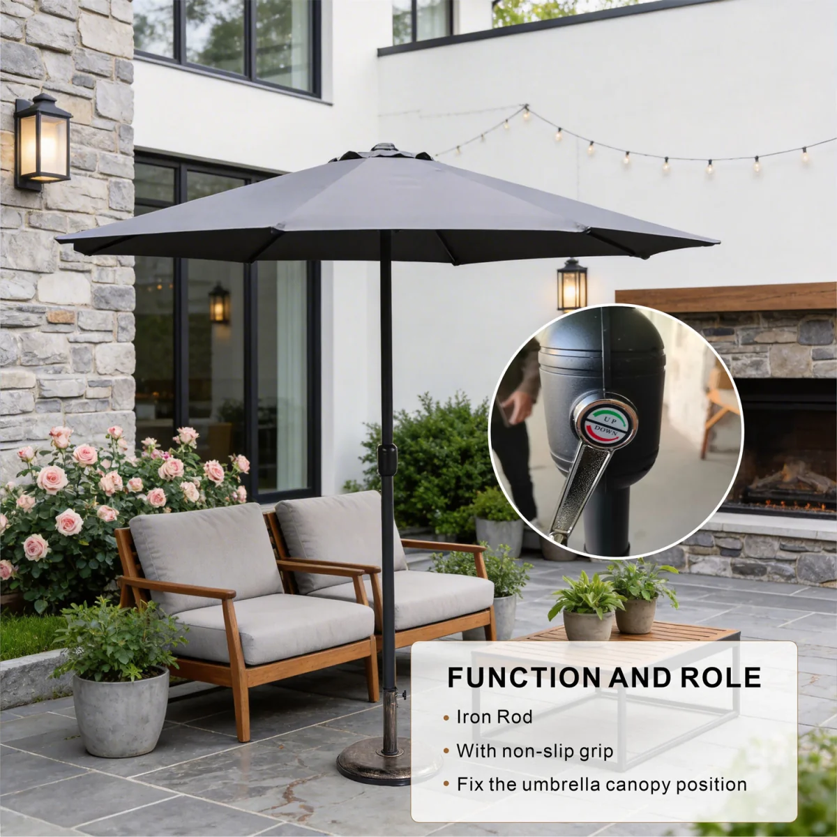 Abrihome Patio Umbrella with Double Vent ¿ Coated Waterproof Fabric, Crank Handle, Ideal for Garden - Beige / 250cm – image 39
