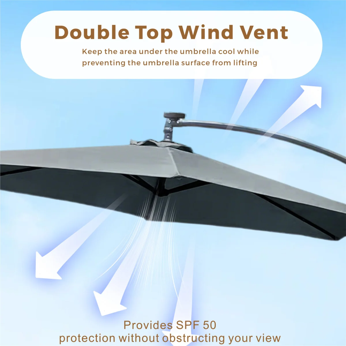 Abrihome Patio Umbrella with Double Vent ¿ Coated Waterproof Fabric, Crank Handle, Ideal for Garden - Beige / 250cm – image 5