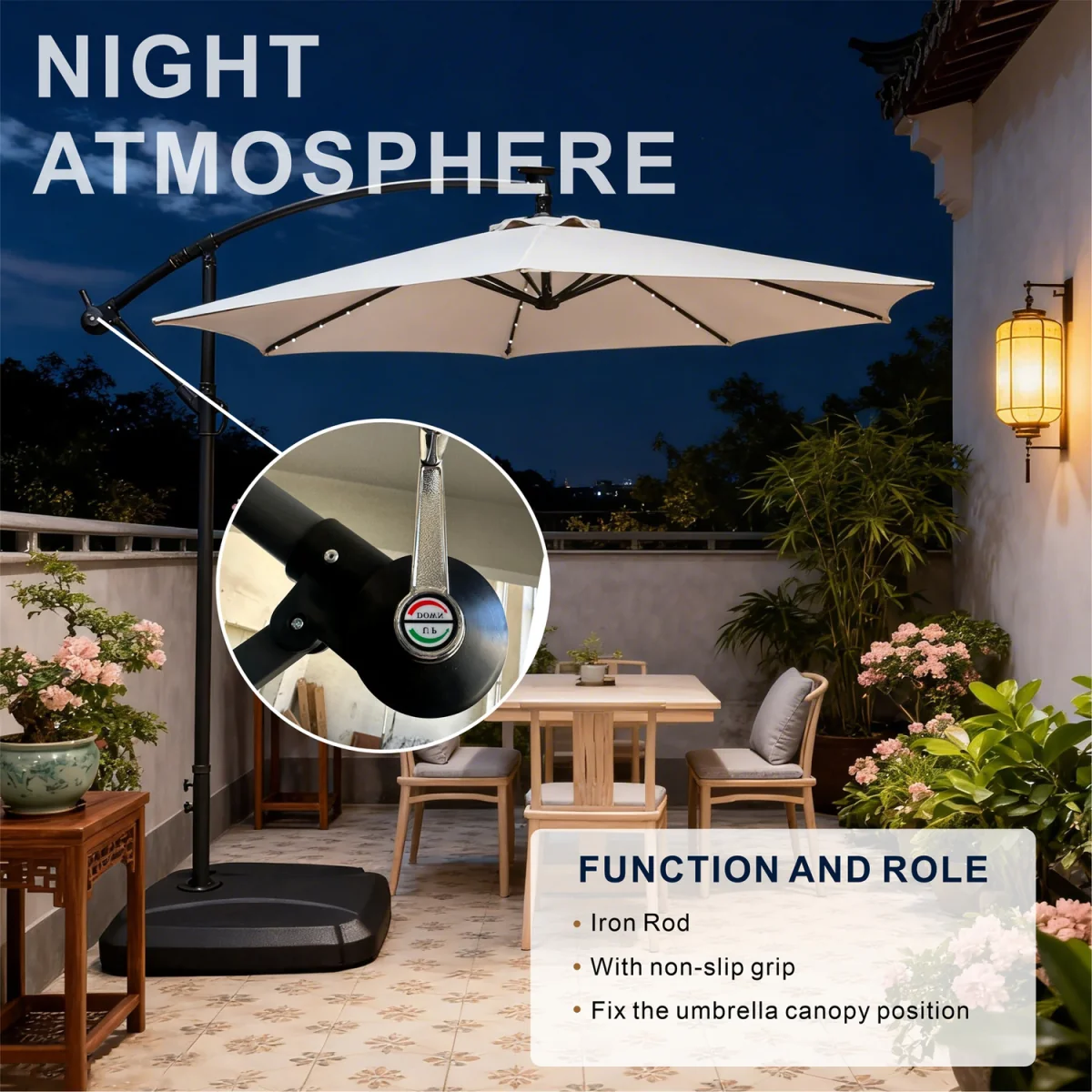 Abrihome Patio Umbrella with Double Vent ¿ Coated Waterproof Fabric, Crank Handle, Ideal for Garden - Beige / 250cm – image 45