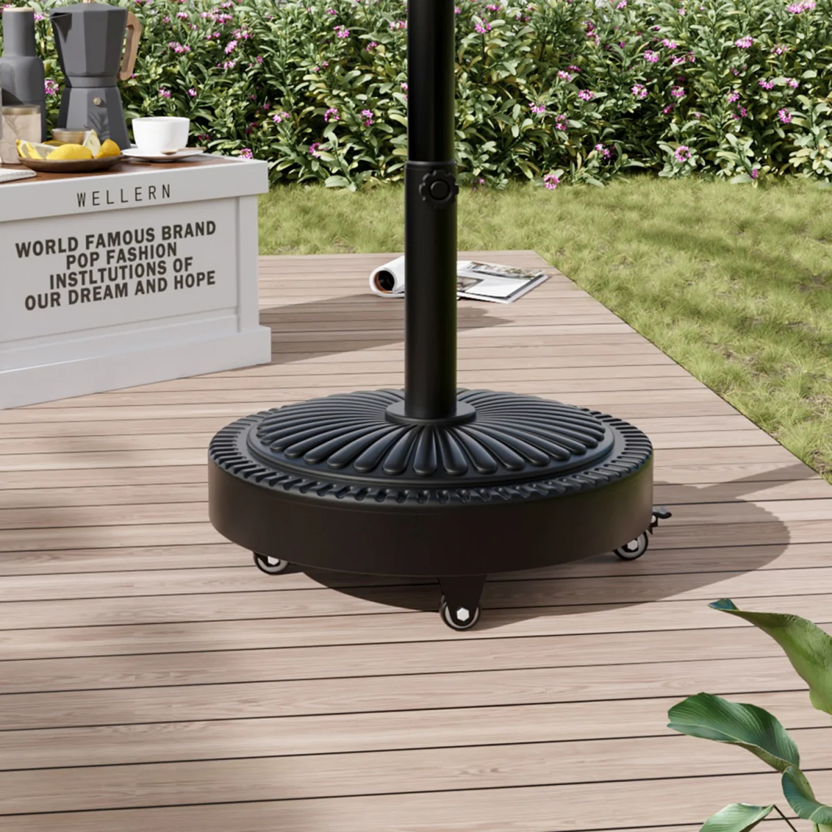 Cement Parasol Base with Wheels - Black – image 2