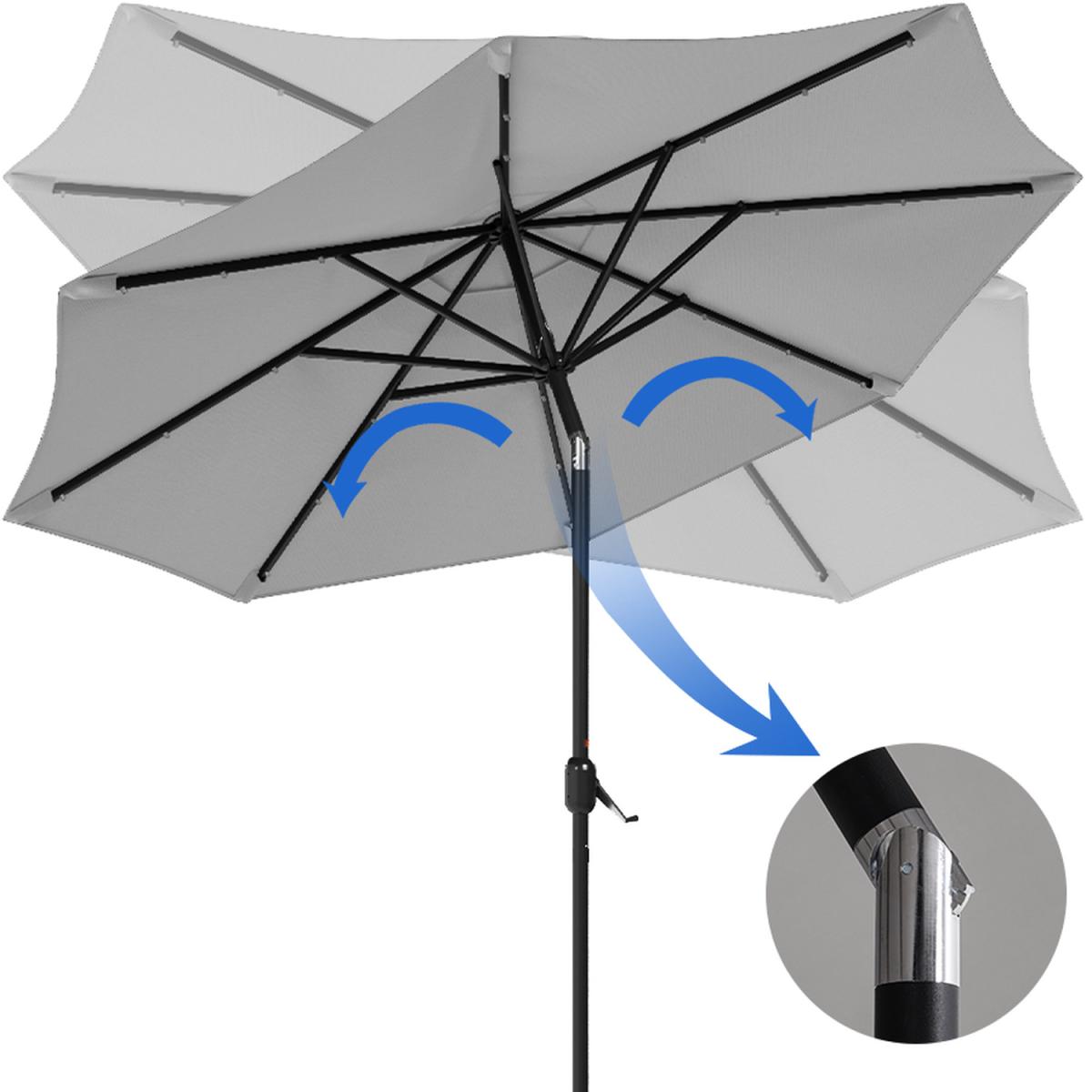 24 Solar Lights Garden Parasol Umbrella with Base - Light Grey – image 2