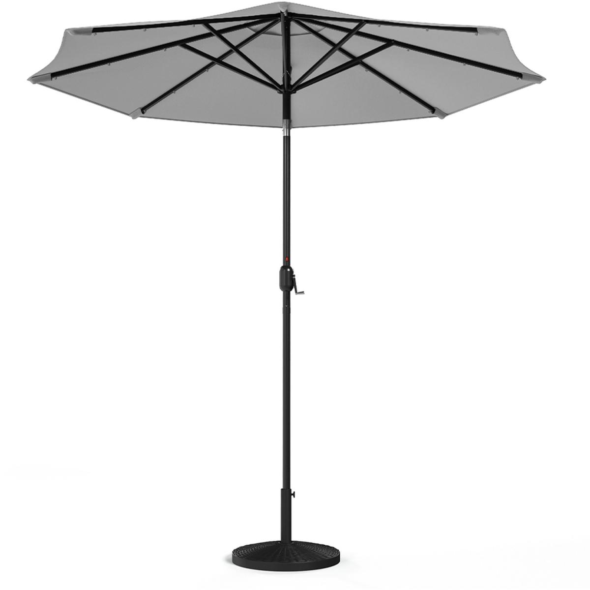 24 Solar Lights Garden Parasol Umbrella with Base - Light Grey – image 4