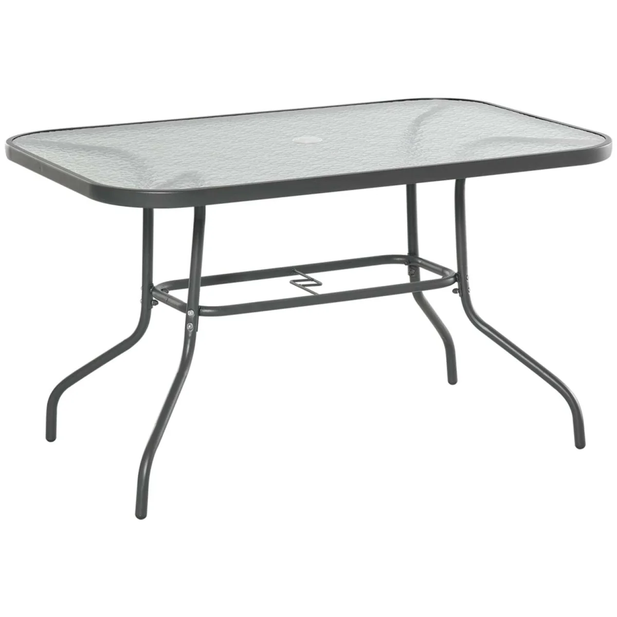 Lemone 120cm Charcoal Grey Rectangular Garden Dining Table with Glass Top and Parasol Hole – image 4