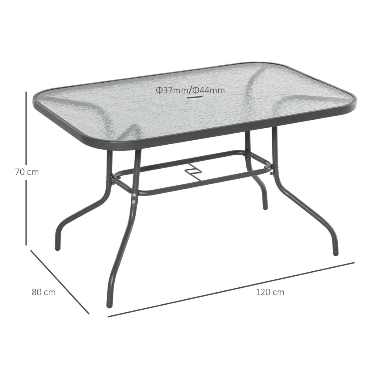 Lemone 120cm Charcoal Grey Rectangular Garden Dining Table with Glass Top and Parasol Hole – image 5