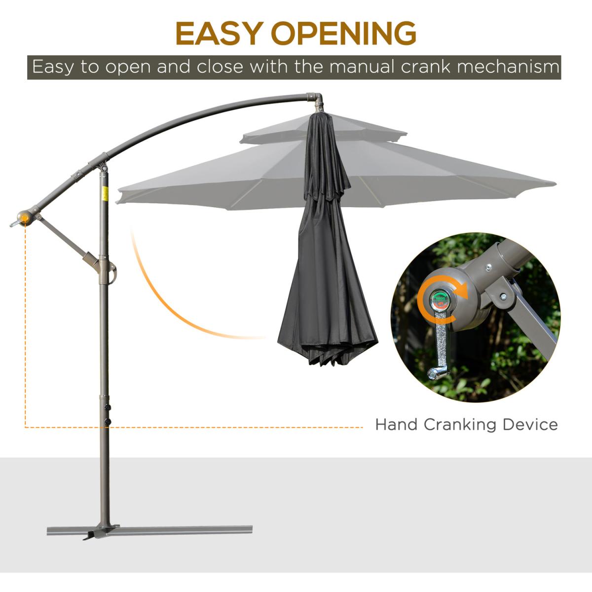 2.7m Banana Parasol with Crank Handle, Double Tier - Black – image 3