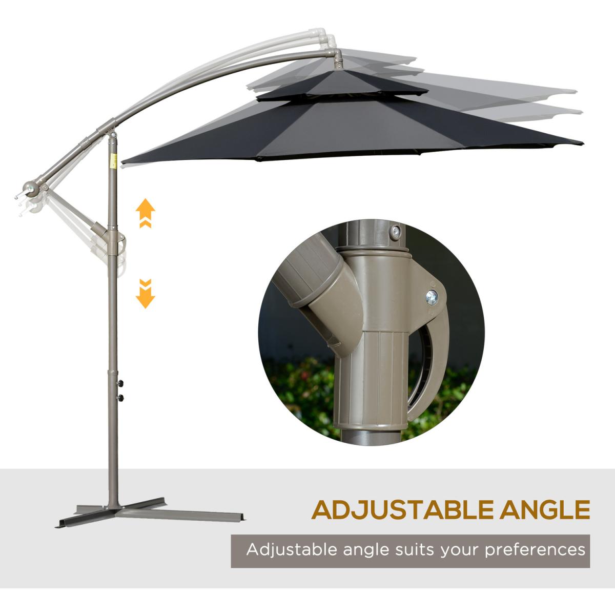 2.7m Banana Parasol with Crank Handle, Double Tier - Black – image 4
