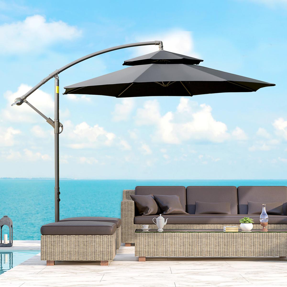 2.7m Banana Parasol with Crank Handle, Double Tier - Black – image 1