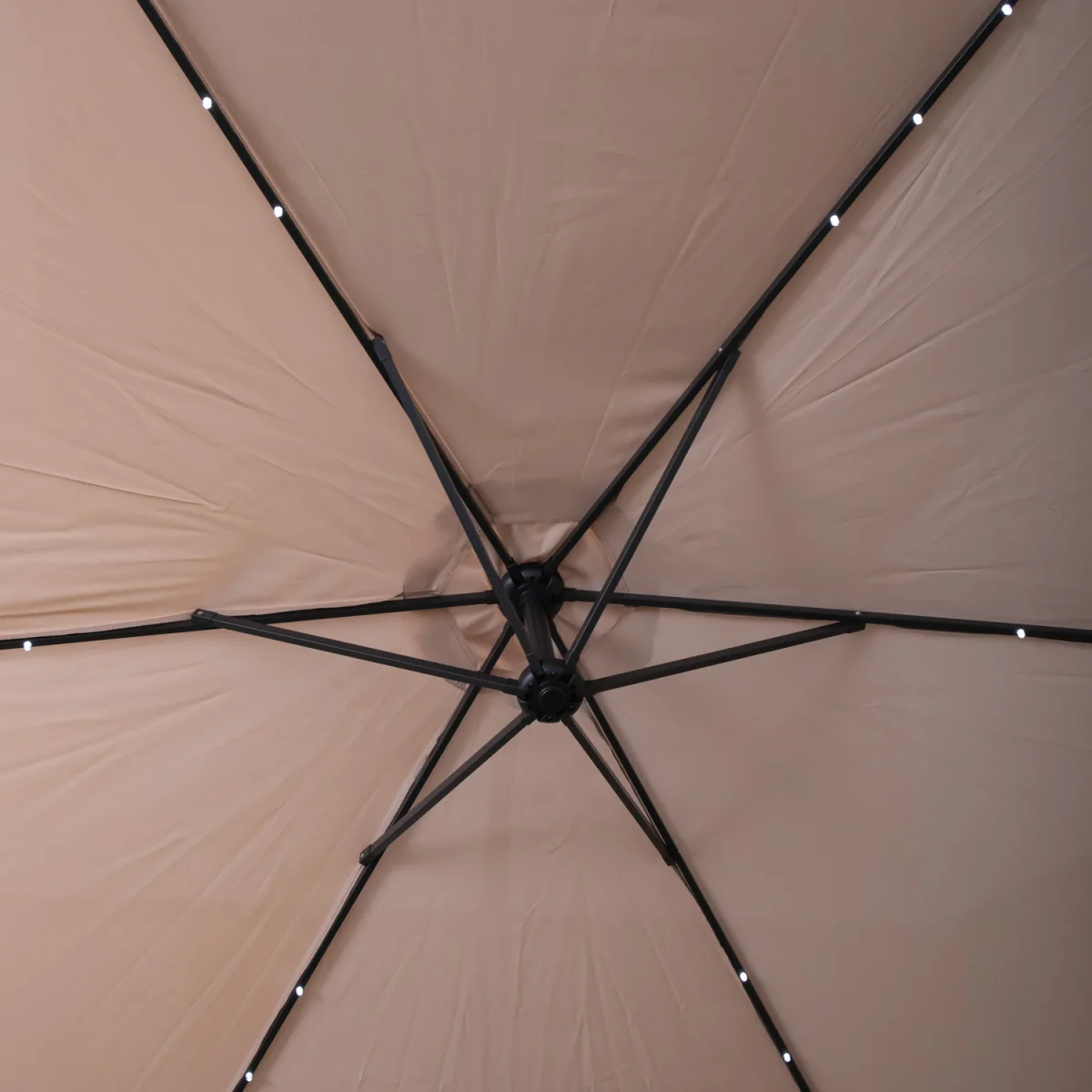 3m Solar Powered Beige Cantilever Lit Banana Garden Parasol with Crank Handle & White LED Lights - Beige – image 11