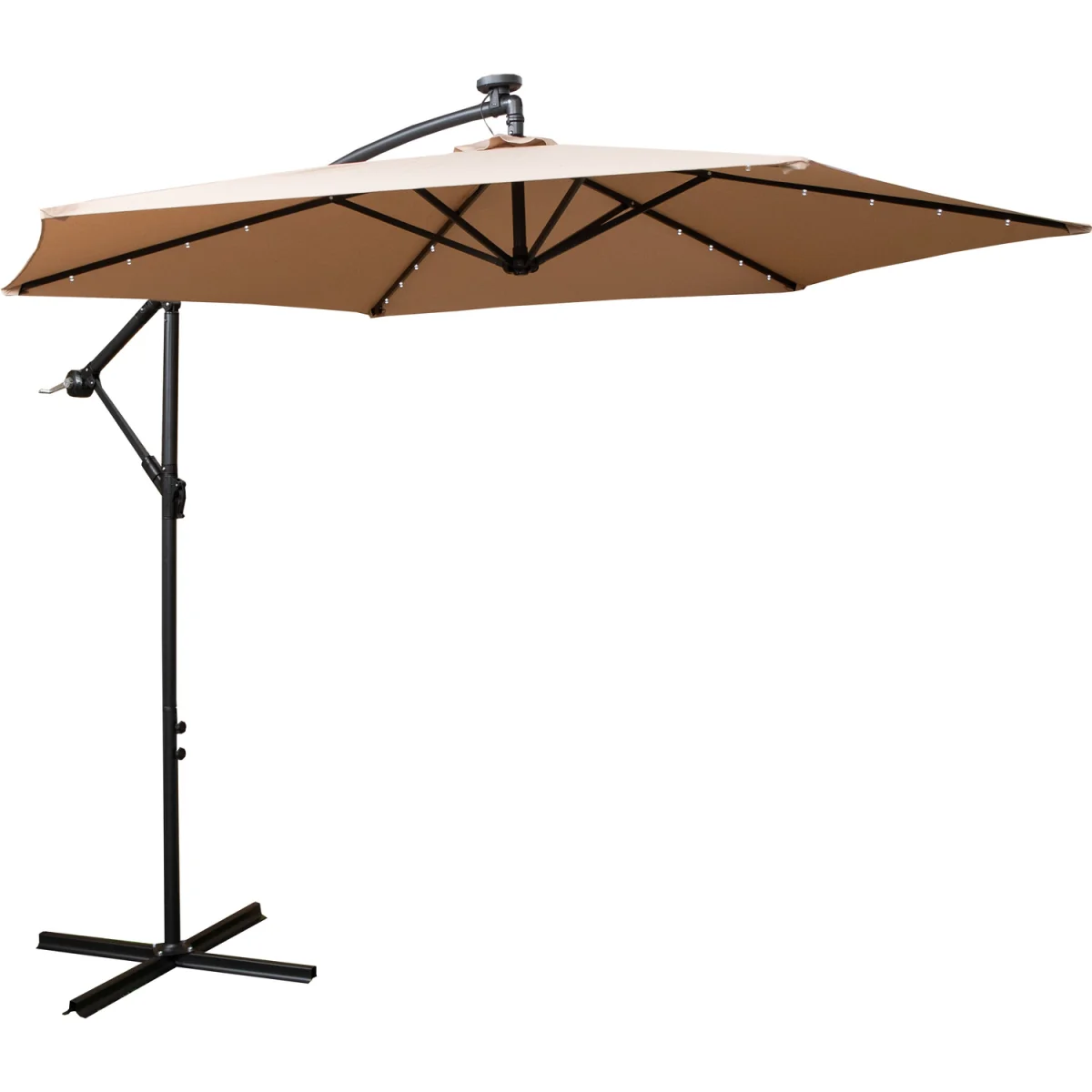 3m Solar Powered Beige Cantilever Lit Banana Garden Parasol with Crank Handle & White LED Lights - Beige – image 12